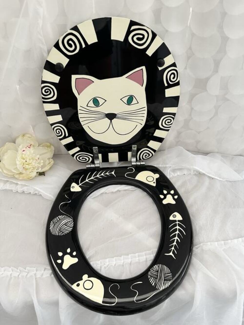 VTG 90s CAT Toilet Seat Whimsical Black White Pop Art Kitsch Retro Gallery